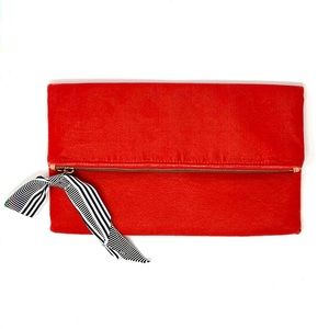 J.Crew Foldover Orange Velvet Clutch Bag
